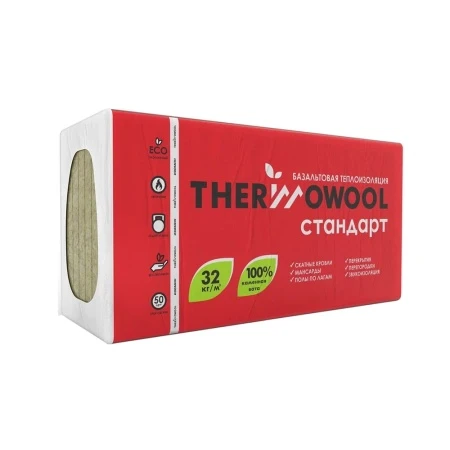 Утеплитель ИЗОМИН ThermoWool Стандарт 1200х600х100 мм 4 плит 2,88 м2 плотность 32 кг/м3